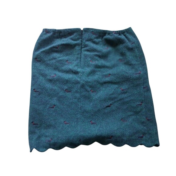 Talbots Teal Green Dachshund Dog Print Wool Blend Scalloped Pencil Skirt Sz 12W - Picture 2 of 4